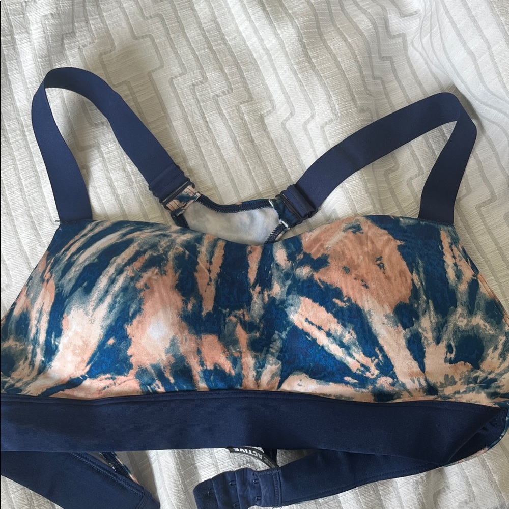 PINK Active Tie-Dye Navy & Peach Sports Bra- medium ultimate push up! Adjustable